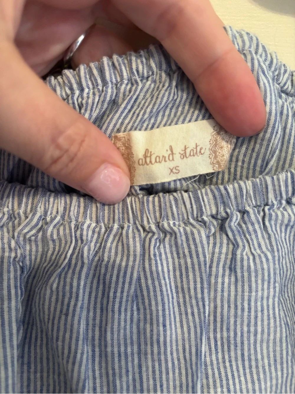 Altar'd State Light Blue Striped Off-Shoulder Ruffle Mini Dress - Picture 2 of 4